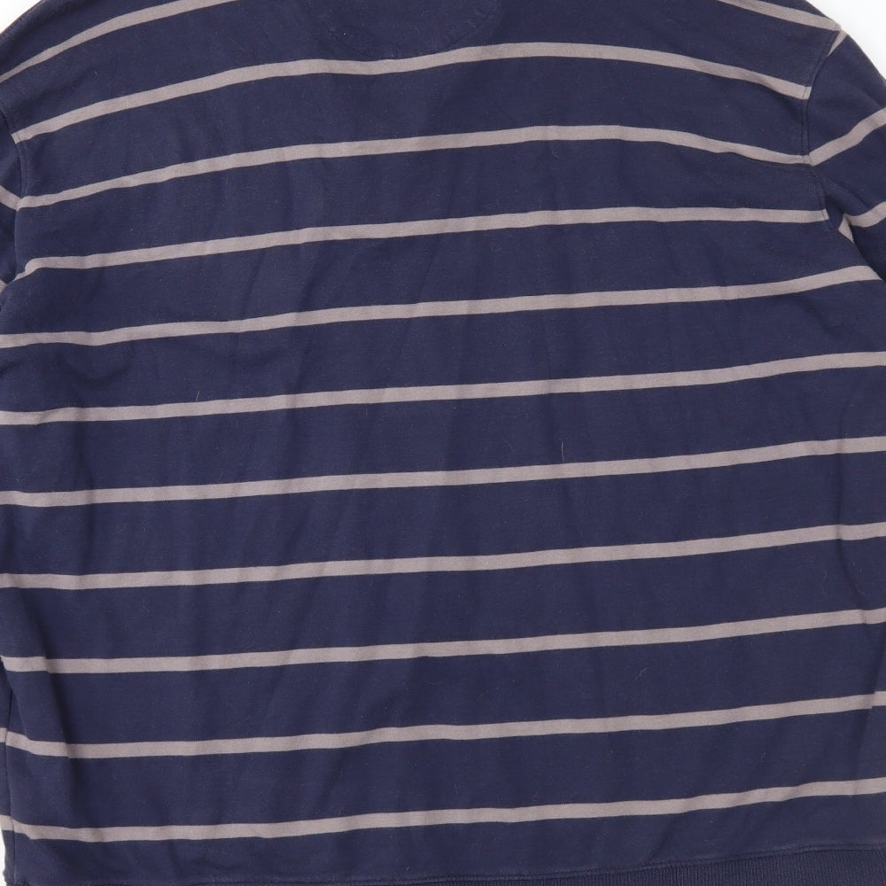 M&S Mens Blue Striped  Henley Sweatshirt Size L