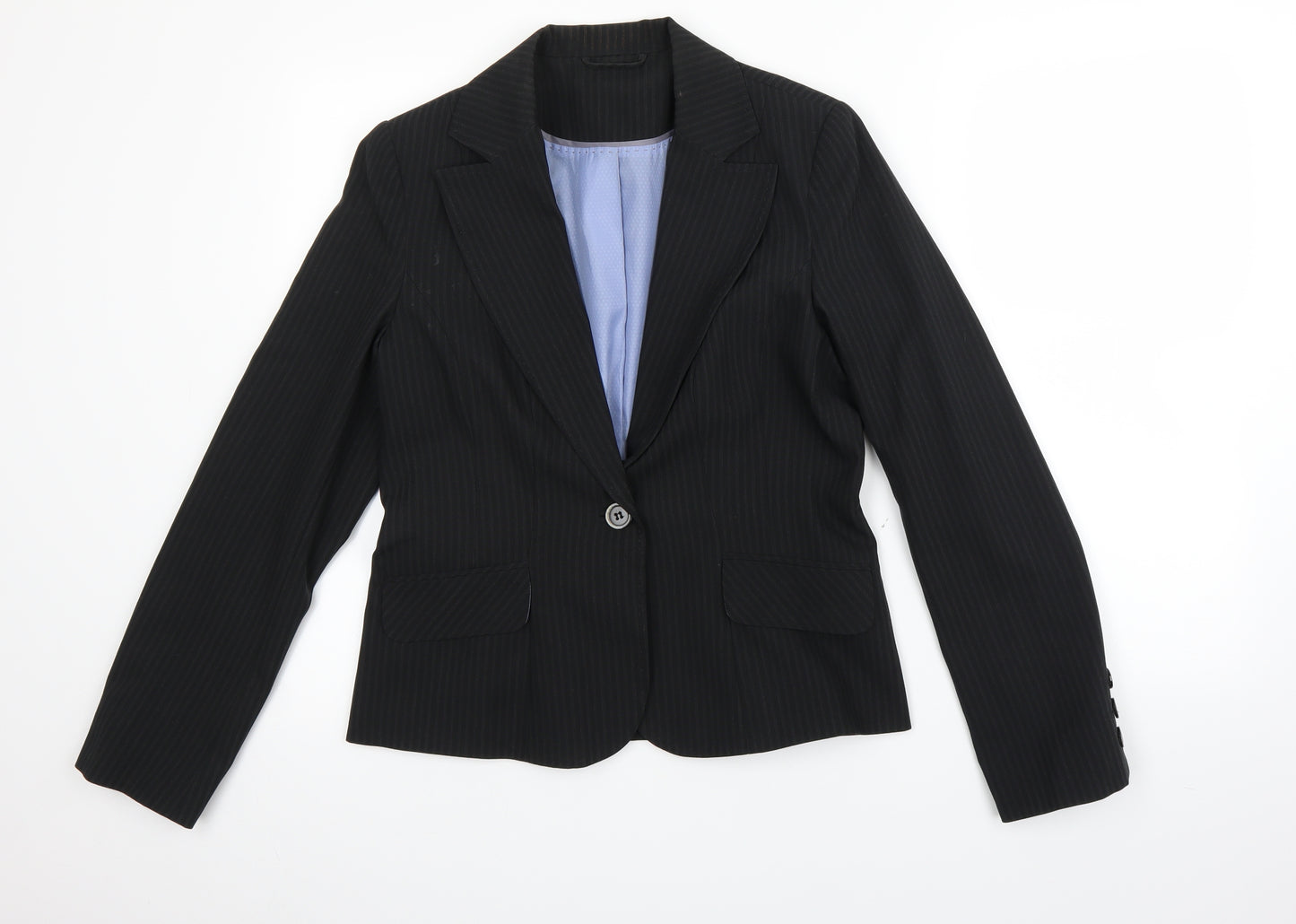 F&F Womens Black Striped  Jacket Blazer Size 14  - shoulder pads