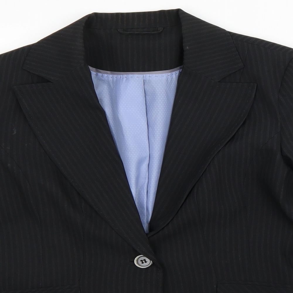 F&F Womens Black Striped  Jacket Blazer Size 14  - shoulder pads