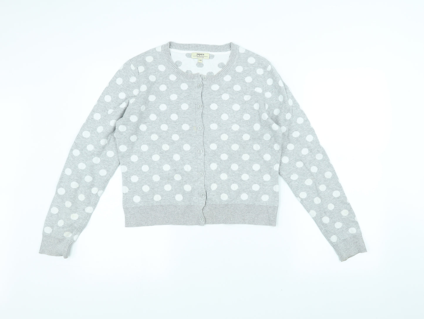 Papaya Womens Grey Polka Dot  Cardigan Jumper Size 10
