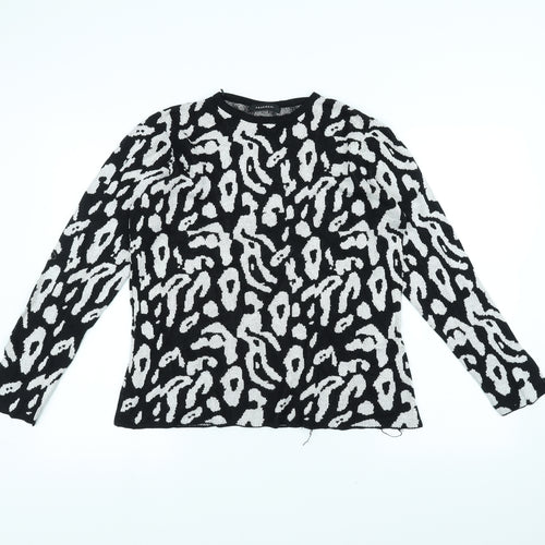 Peacocks Womens Black Animal Print  Basic T-Shirt Size 14