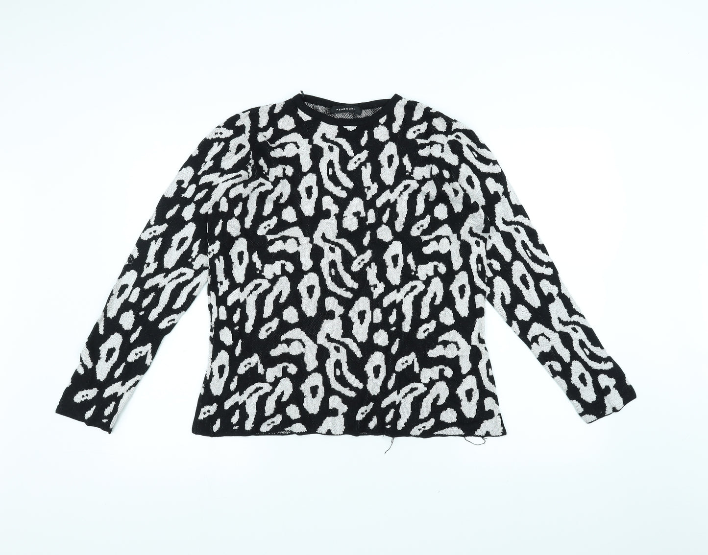 Peacocks Womens Black Animal Print  Basic T-Shirt Size 14