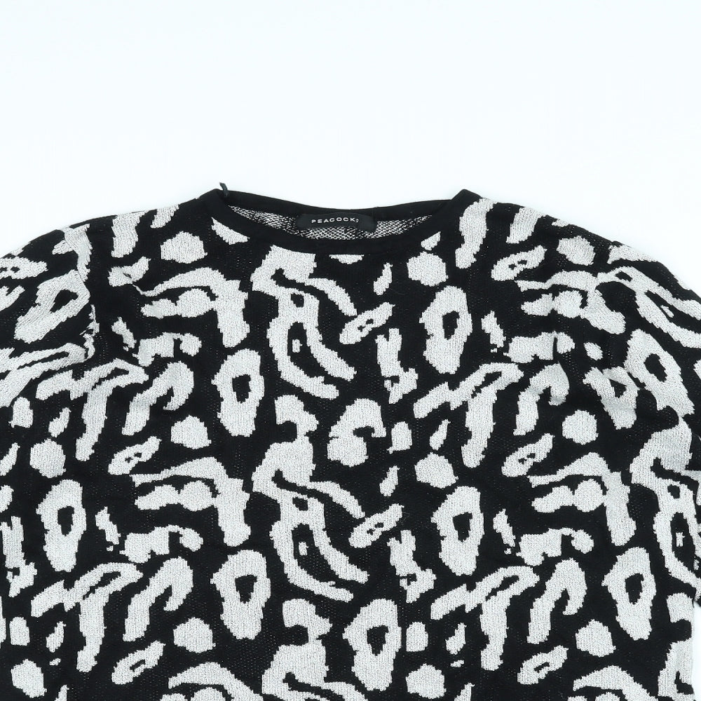 Peacocks Womens Black Animal Print  Basic T-Shirt Size 14