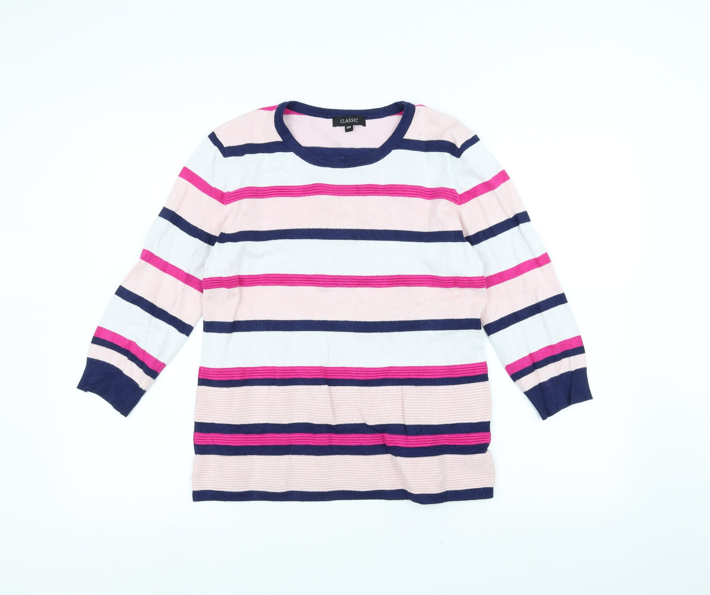 Classic Womens Pink Striped  Pullover Jumper Size M