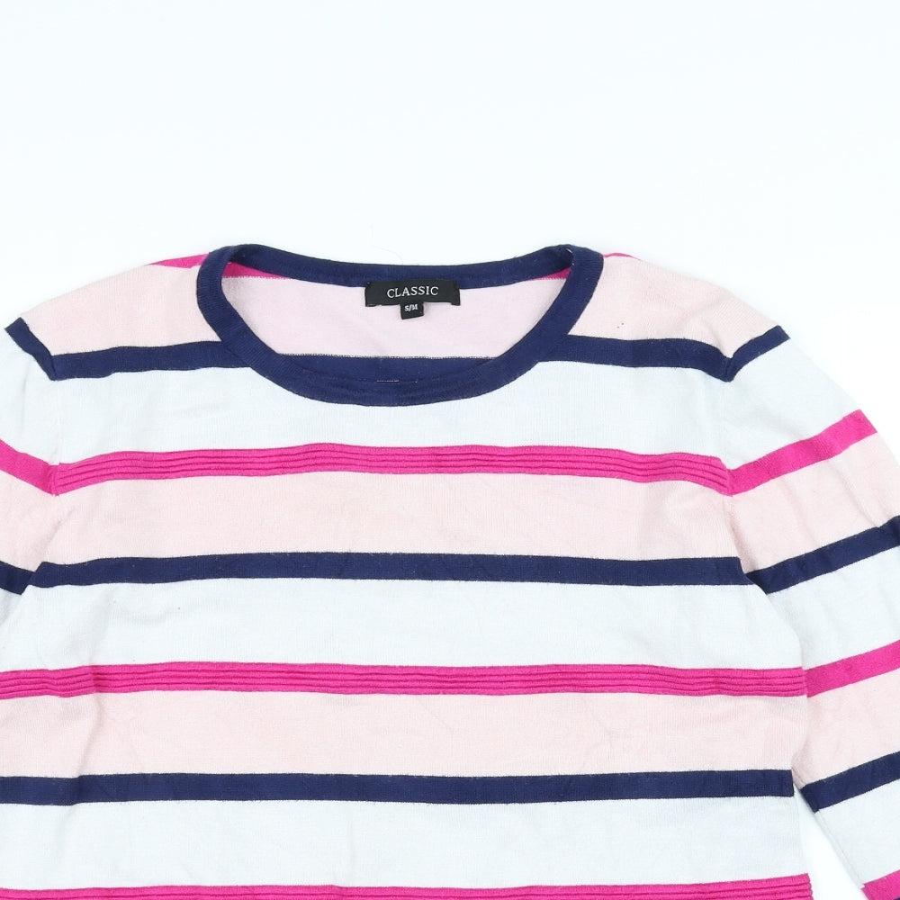 Classic Womens Pink Striped  Pullover Jumper Size M