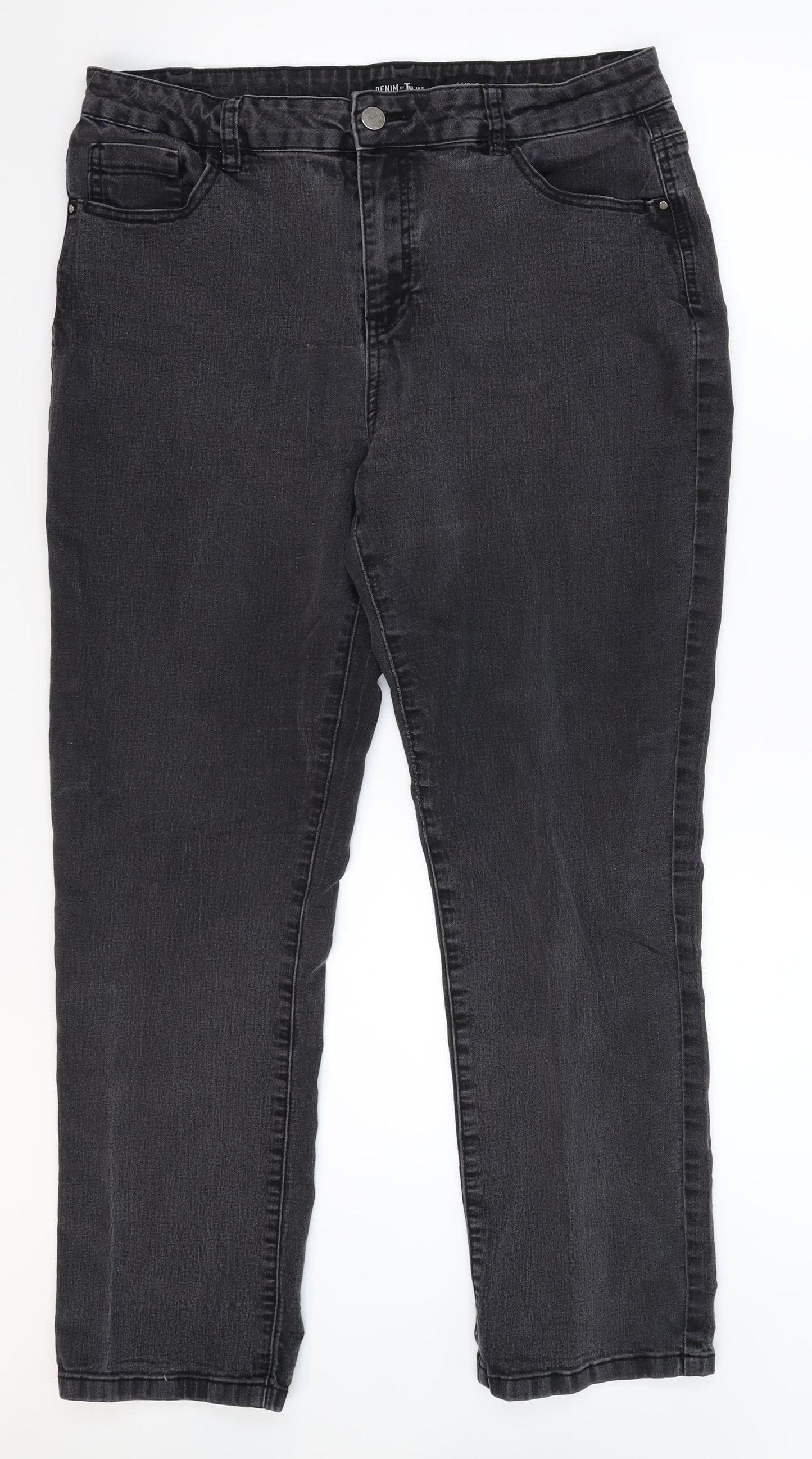 TU Womens Black  Denim Straight Jeans Size 16 L28 in