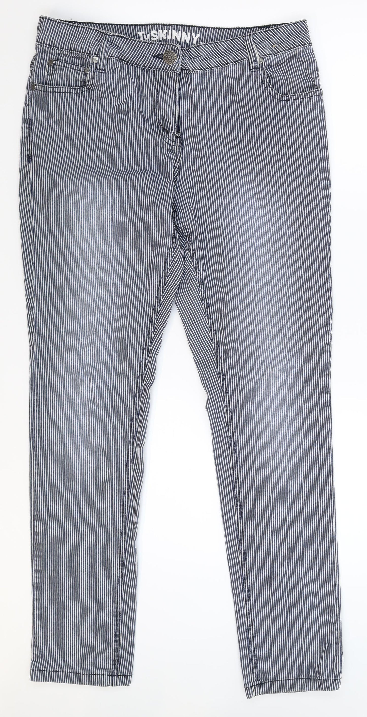 TU Womens Blue Striped Denim Skinny Jeans Size 12 L31 in