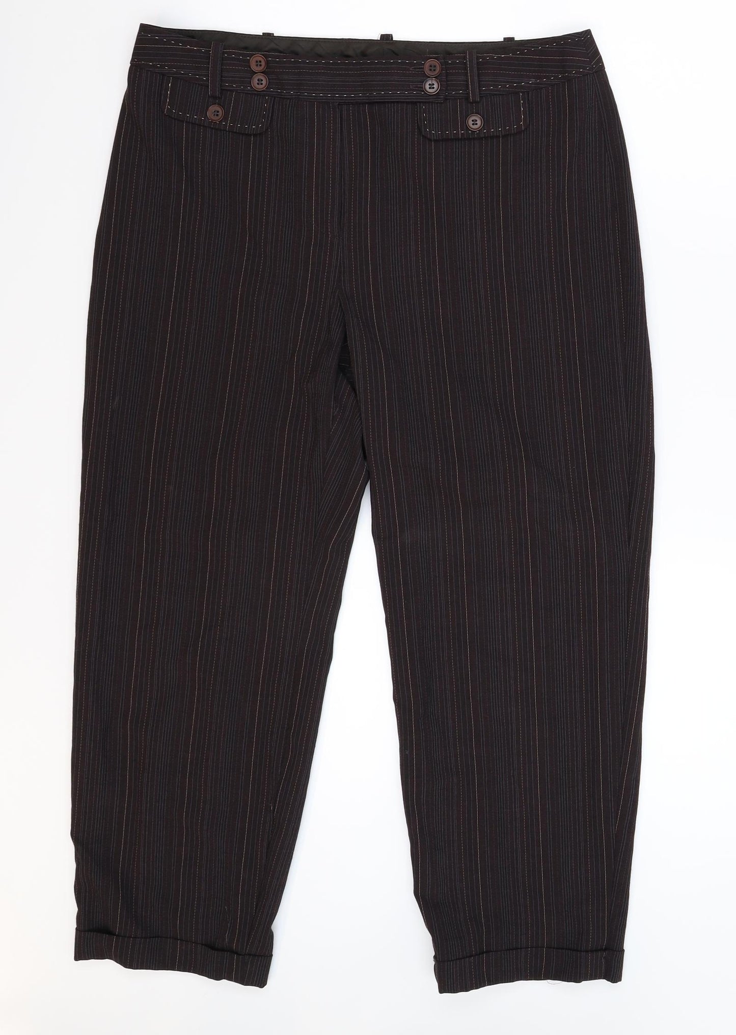 NEXT Womens Brown Striped  Cropped Trousers Size 12 L24 in