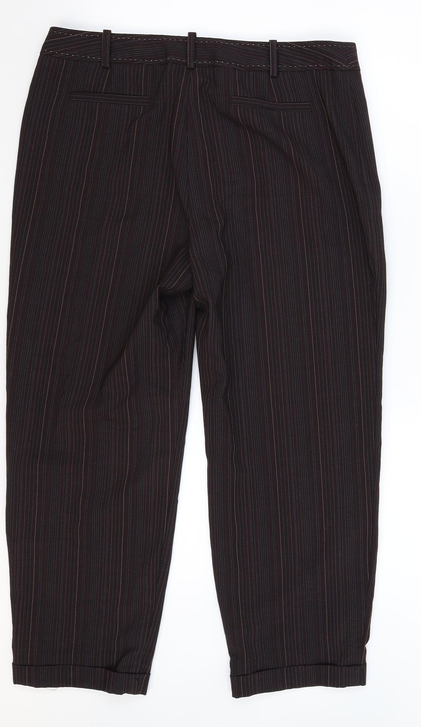 NEXT Womens Brown Striped  Cropped Trousers Size 12 L24 in