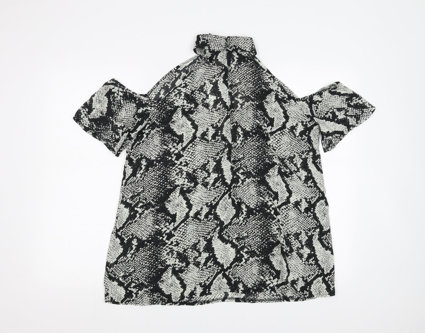 influence Womens Black Animal Print  Basic Blouse Size 10  - snake print, choker style neckline