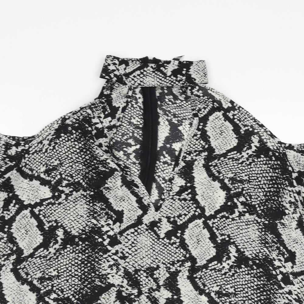 influence Womens Black Animal Print  Basic Blouse Size 10  - snake print, choker style neckline