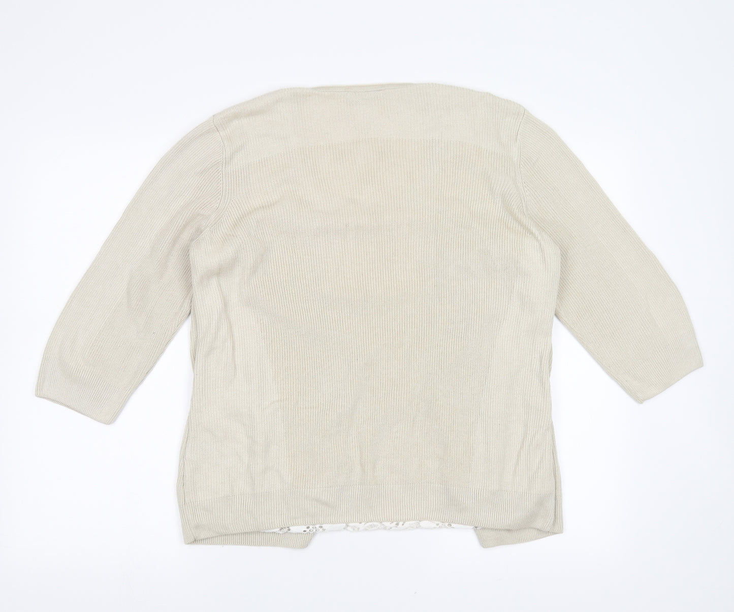 Marks and Spencer Womens Beige Floral  Cardigan Jumper Size 16  - under shirt detail, floral lace