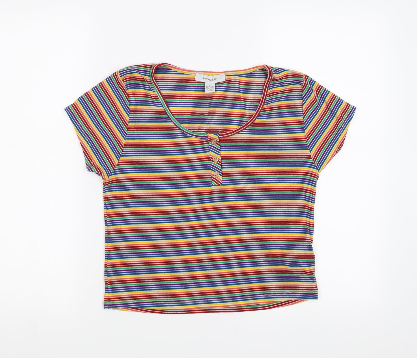 Primark Womens Multicoloured Striped  Cropped T-Shirt Size M
