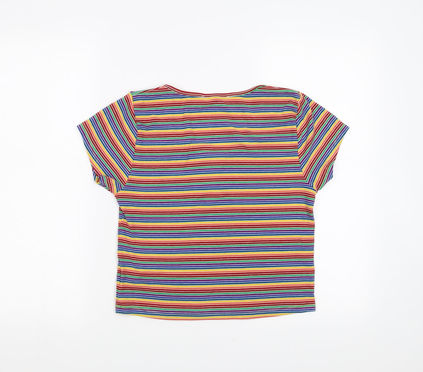 Primark Womens Multicoloured Striped  Cropped T-Shirt Size M