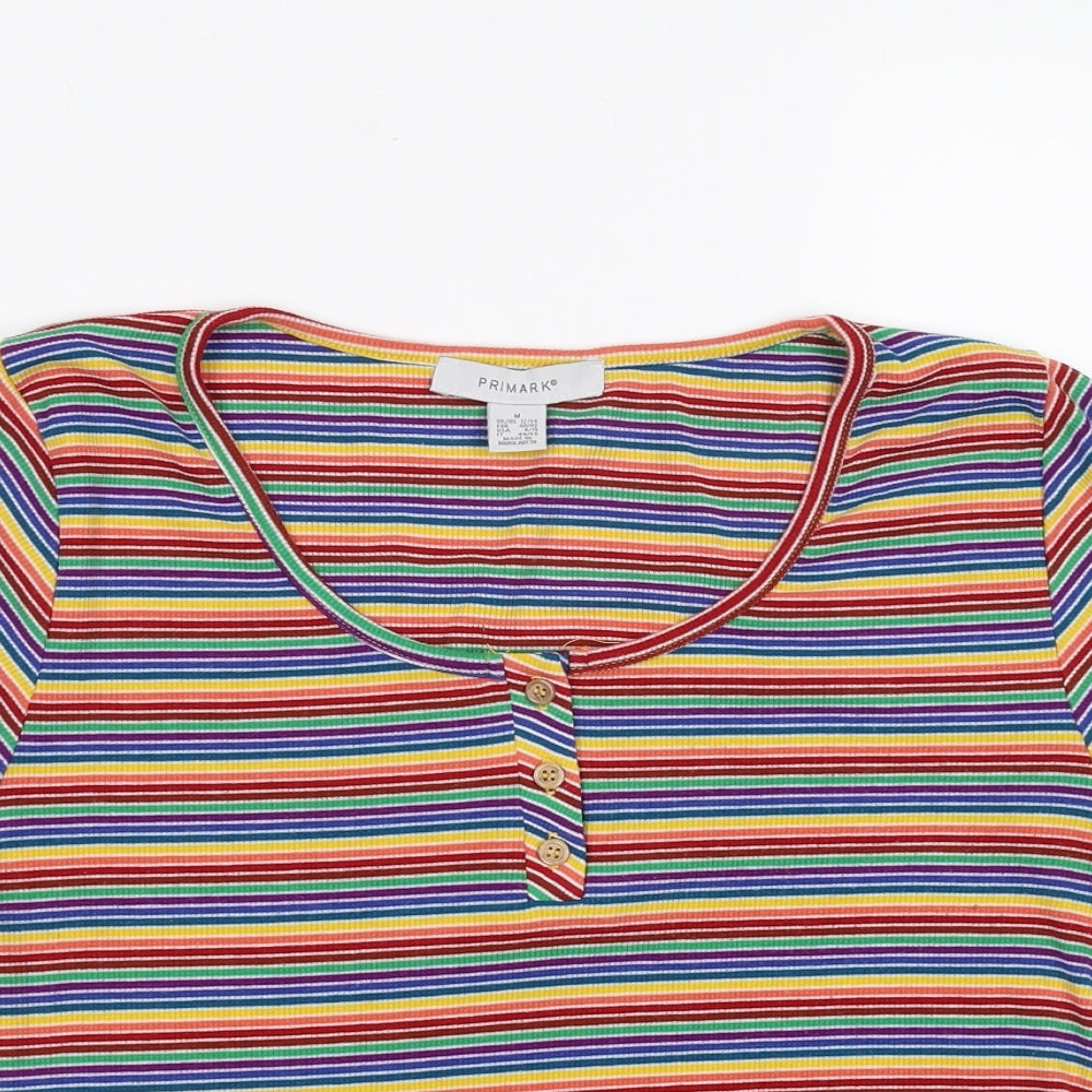 Primark Womens Multicoloured Striped  Cropped T-Shirt Size M