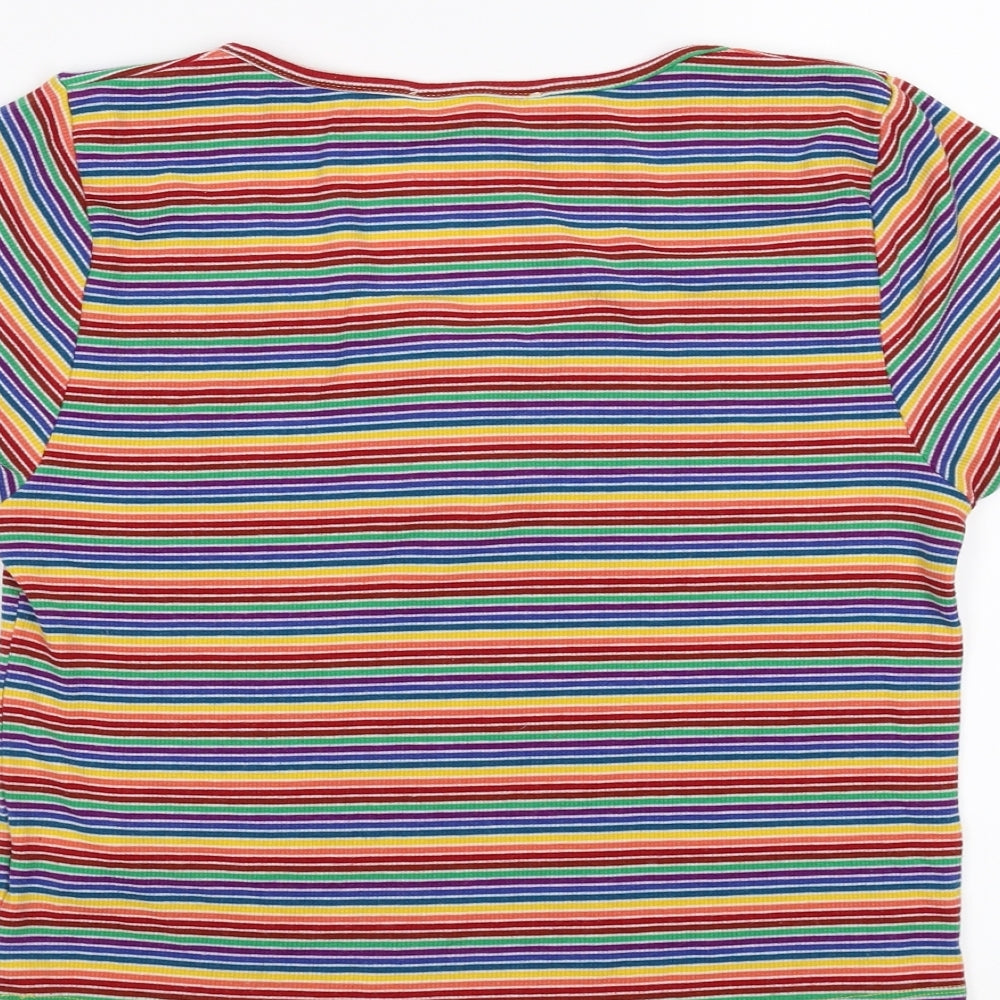 Primark Womens Multicoloured Striped  Cropped T-Shirt Size M