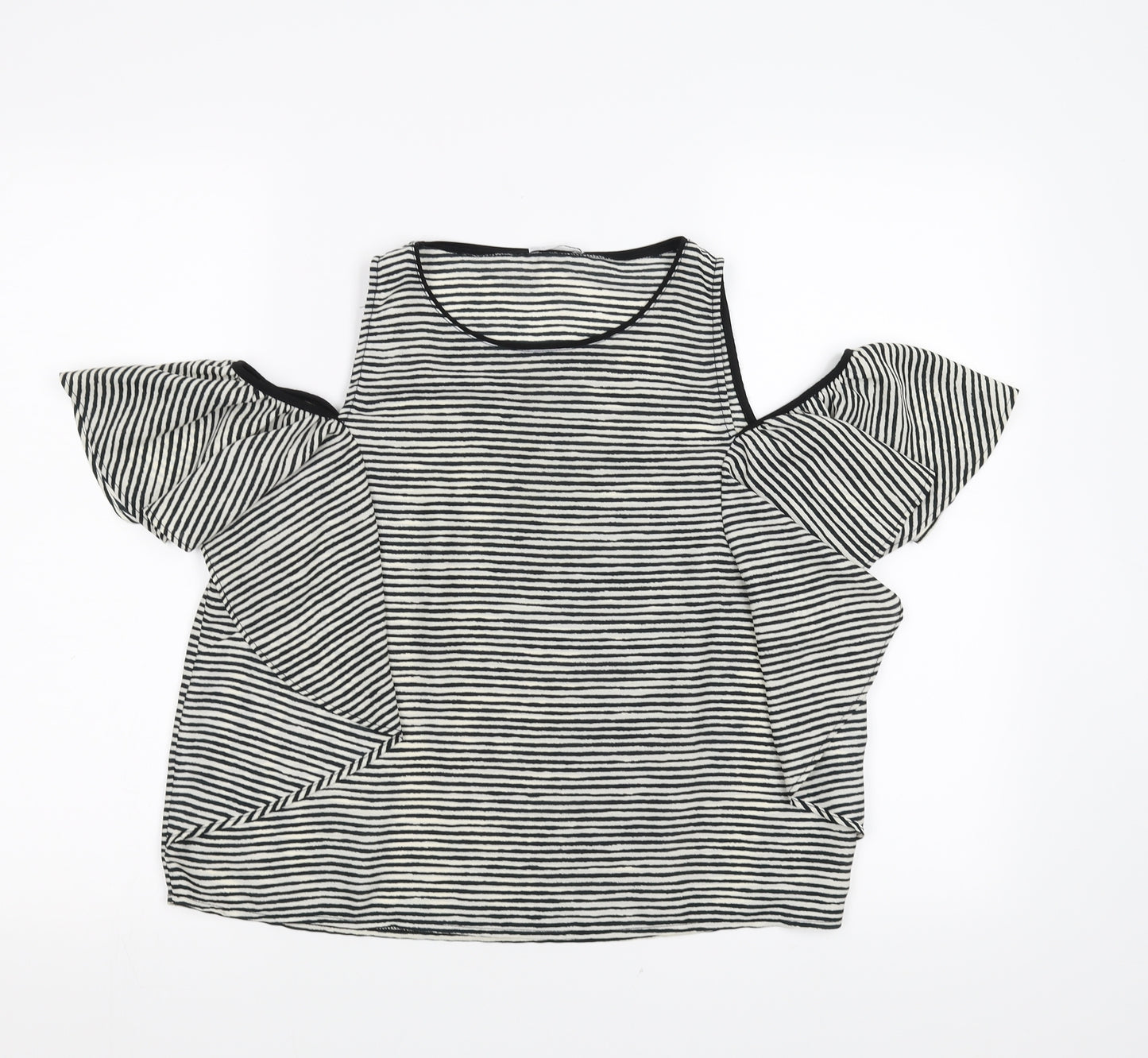 Zara Womens Black Striped  Basic Blouse Size L  - cold shoulder