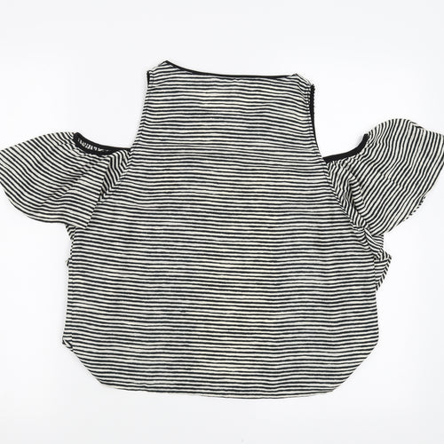 Zara Womens Black Striped  Basic Blouse Size L  - cold shoulder