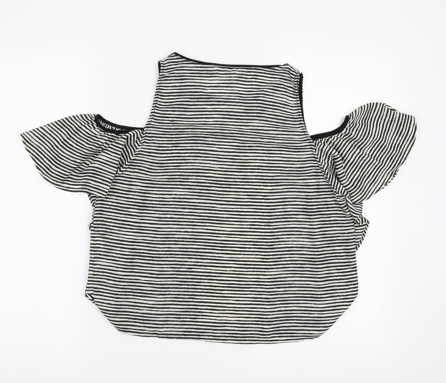 Zara Womens Black Striped  Basic Blouse Size L  - cold shoulder