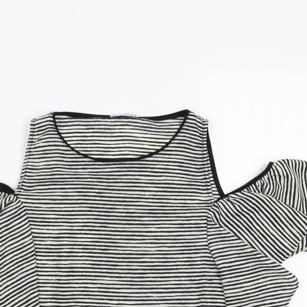 Zara Womens Black Striped  Basic Blouse Size L  - cold shoulder