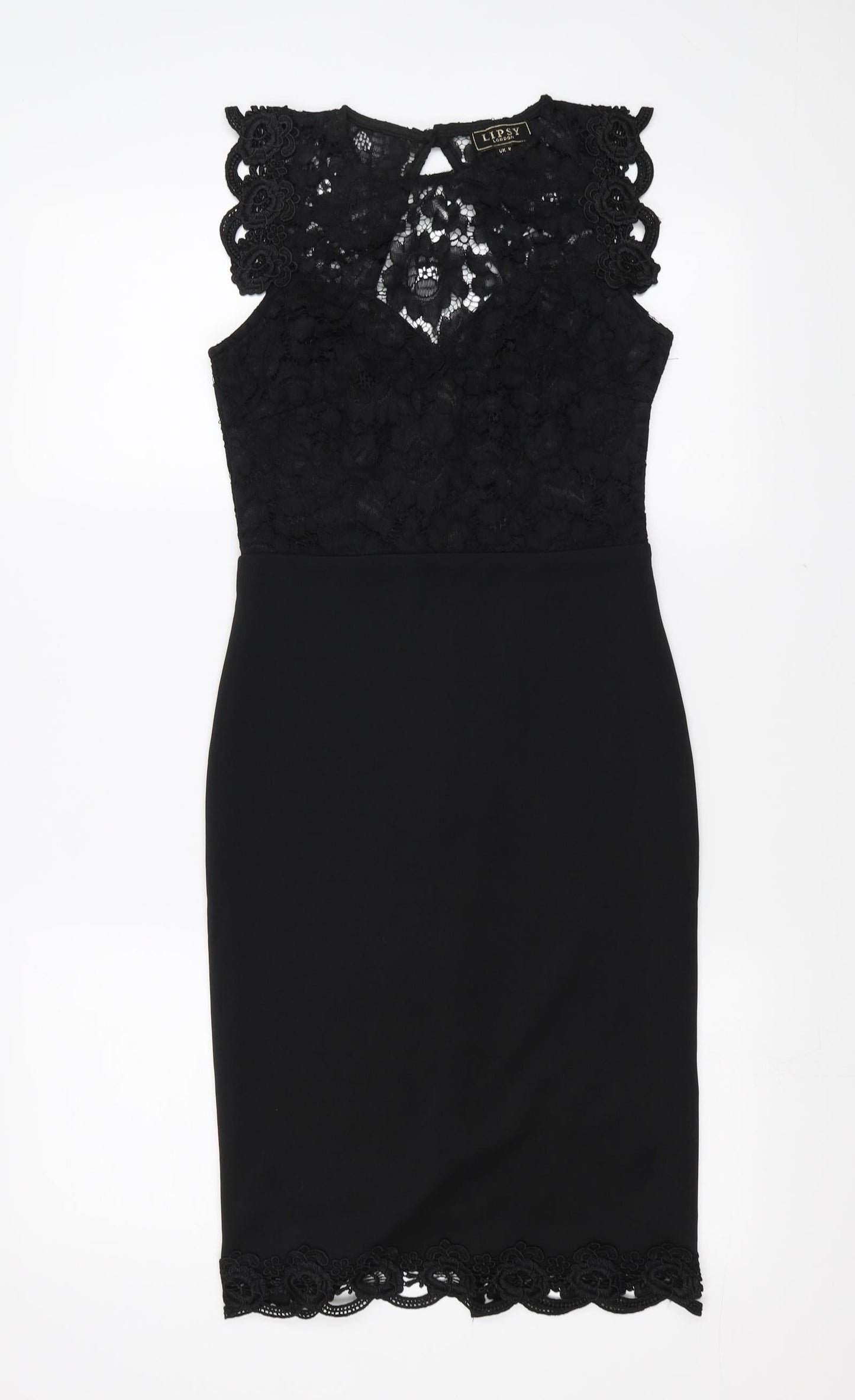 Lipsy Womens Black   Pencil Dress  Size 8  - floral lace detail