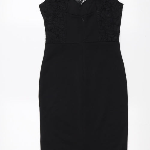 Lipsy Womens Black   Pencil Dress  Size 8  - floral lace detail