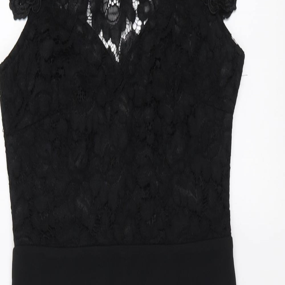 Lipsy Womens Black   Pencil Dress  Size 8  - floral lace detail