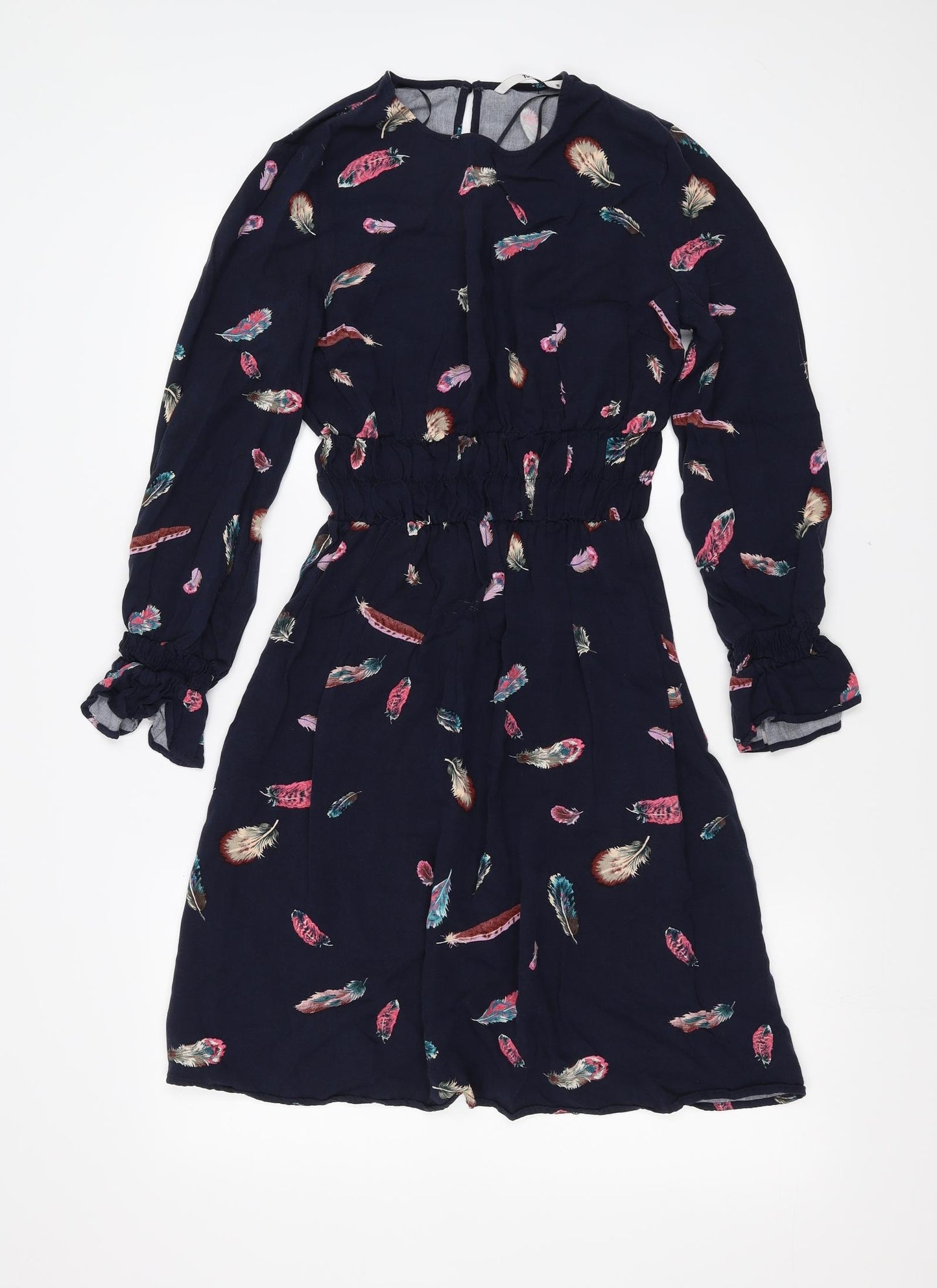Sainsburys Womens Blue   Fit & Flare  Size 10  - Feather pattern