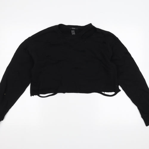 FOREVER 21 Womens Black   Pullover Sweatshirt Size M  - cropped distressed