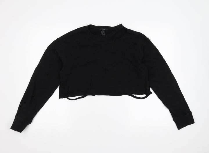 FOREVER 21 Womens Black Pullover Sweatshirt Size M - cropped distressed