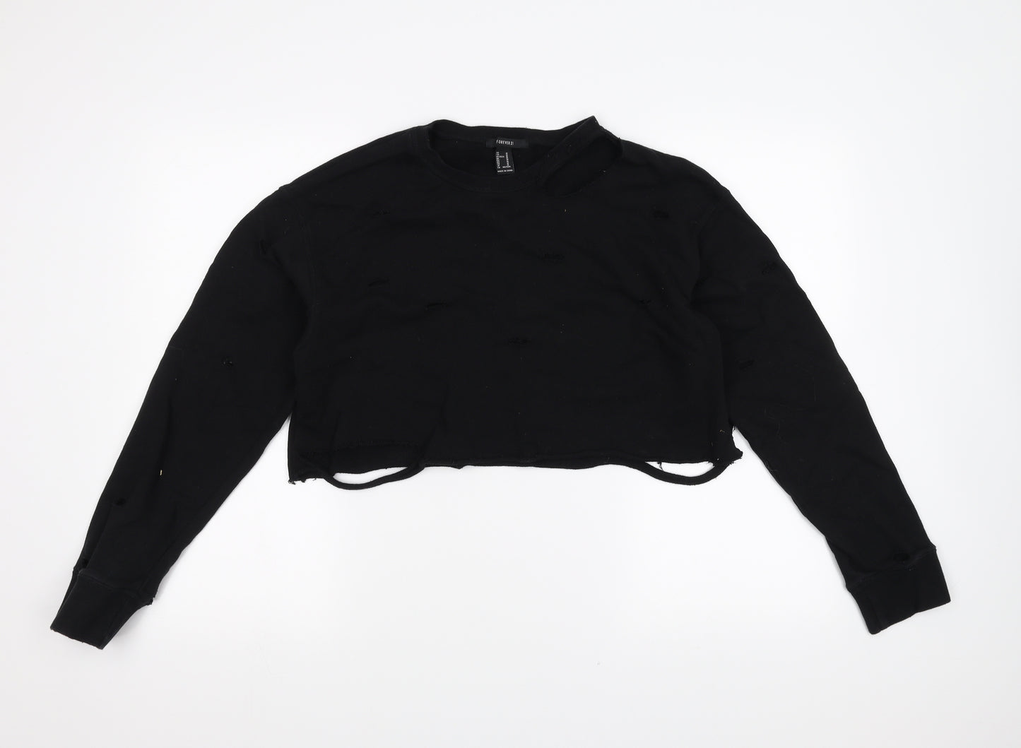 FOREVER 21 Womens Black   Pullover Sweatshirt Size M  - cropped distressed