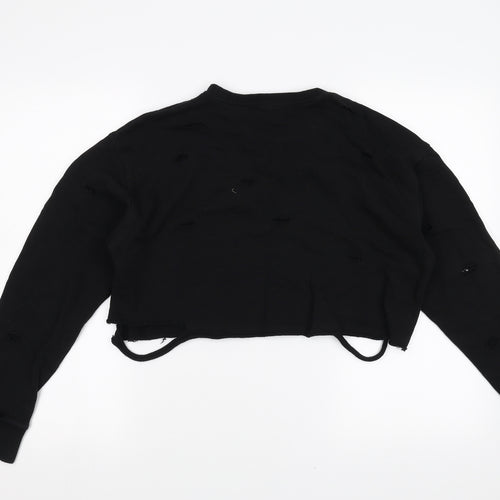 FOREVER 21 Womens Black   Pullover Sweatshirt Size M  - cropped distressed