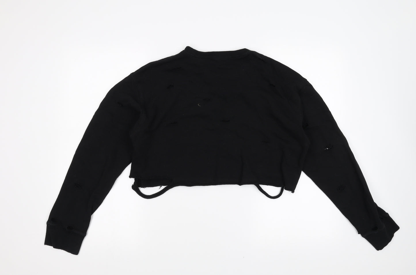 FOREVER 21 Womens Black   Pullover Sweatshirt Size M  - cropped distressed