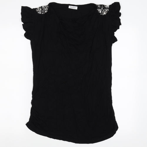 Yessica Womens Black   Basic Blouse Size L  - beaded shoulder