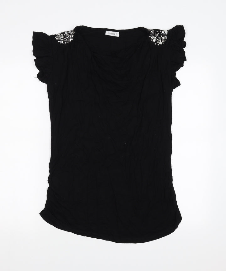 Yessica Womens Black Basic Blouse Size L - beaded shoulder