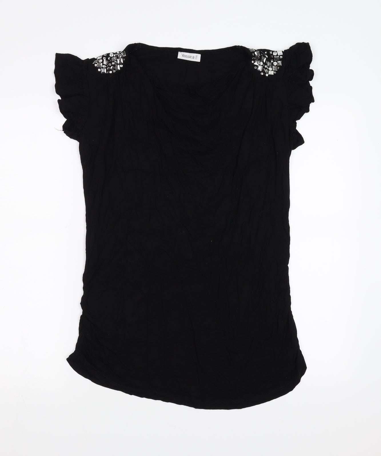 Yessica Womens Black   Basic Blouse Size L  - beaded shoulder