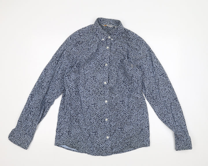 Rugged Outdoor Mens Blue Floral   Button-Up Size M