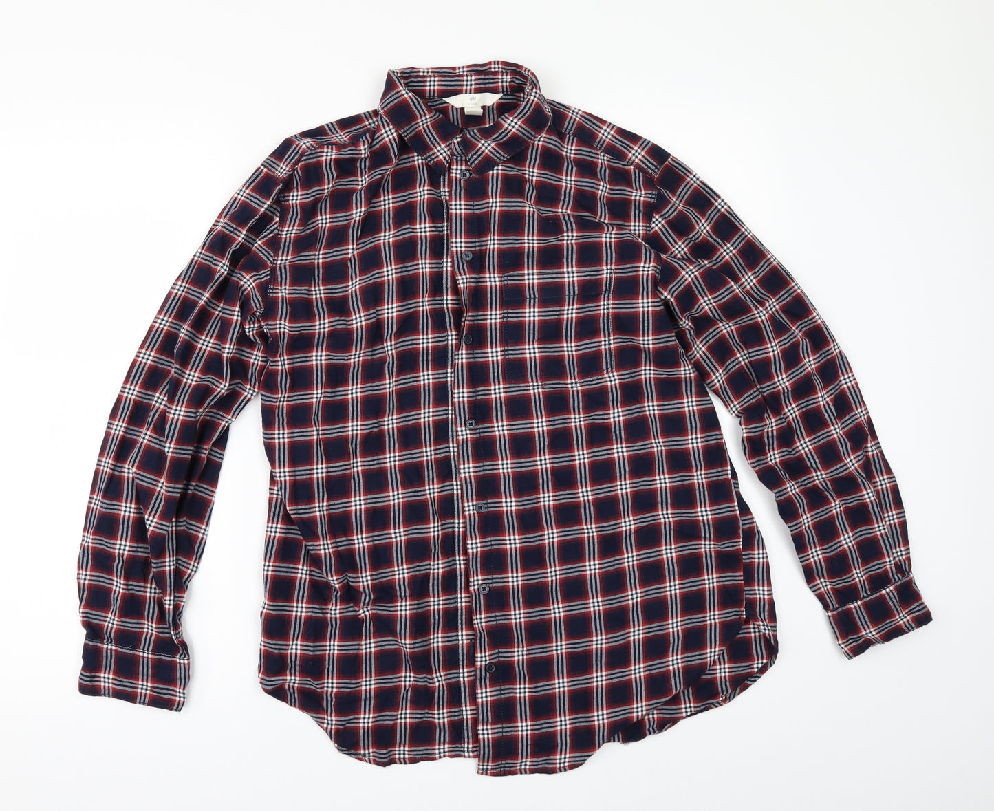 H&M Womens Blue Check  Basic Button-Up Size 8
