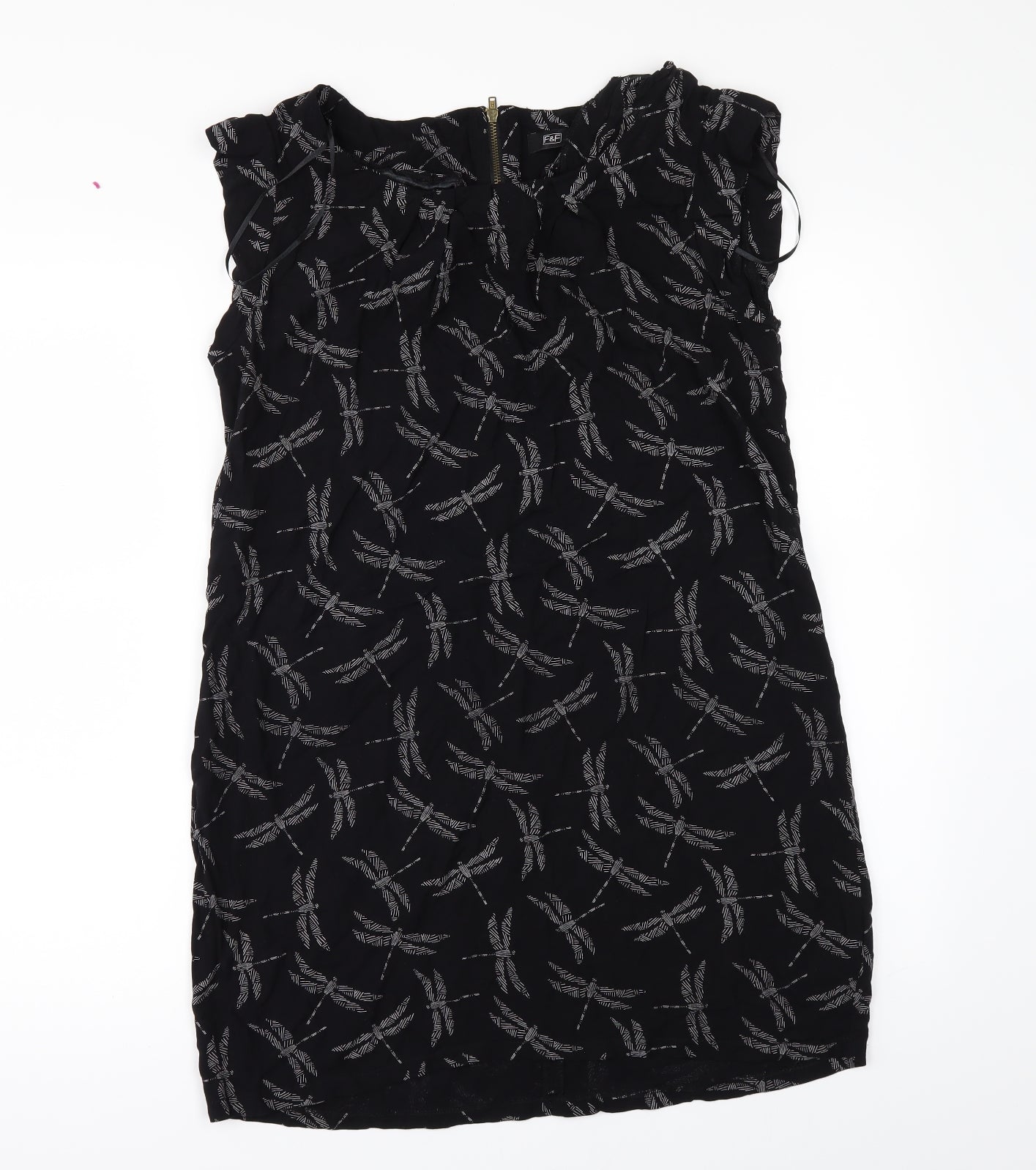 F&F Womens Black Geometric  Tunic Blouse Size 14