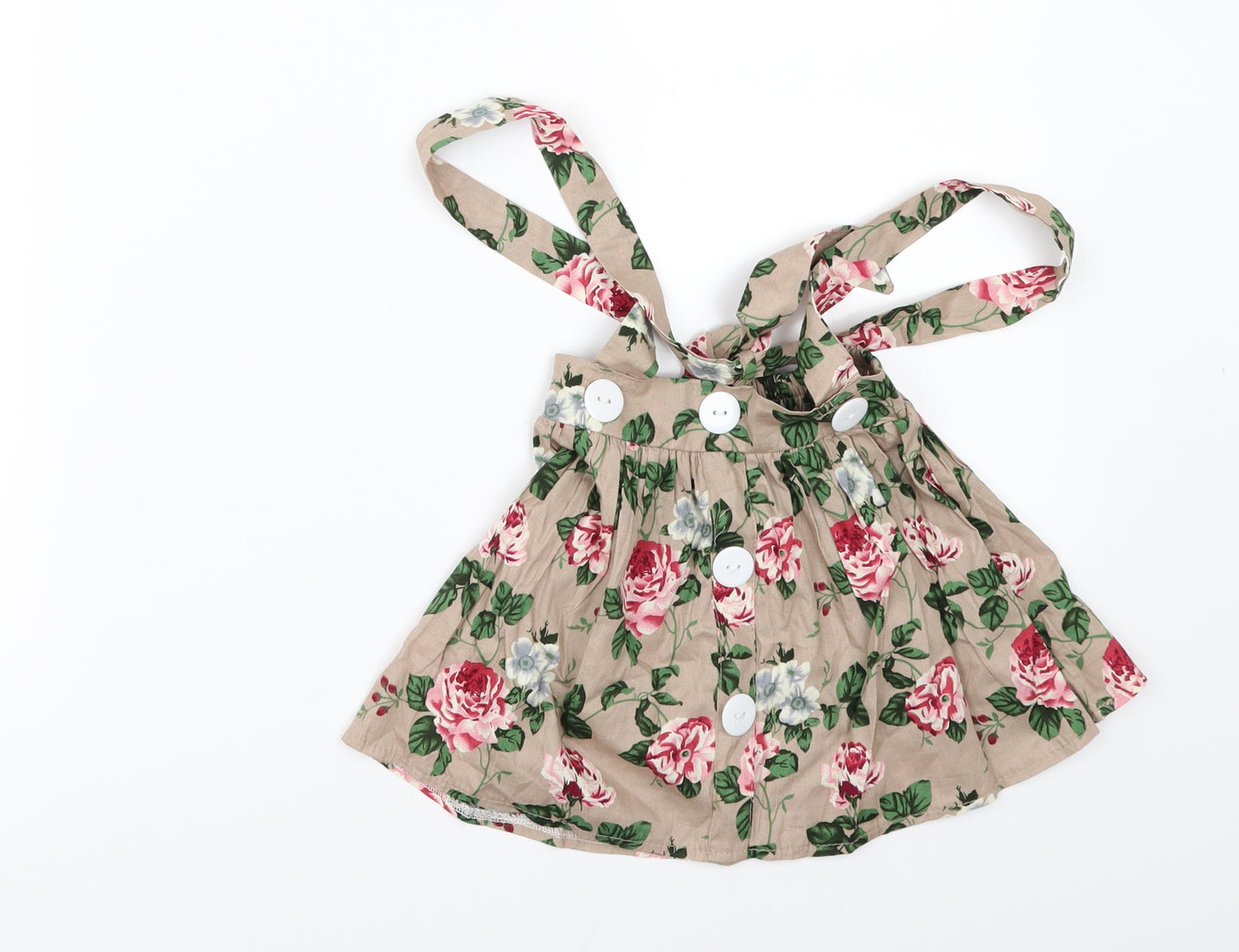 tong bie Girls Beige Floral  Pinafore/Dungaree Dress  Size 12 Months