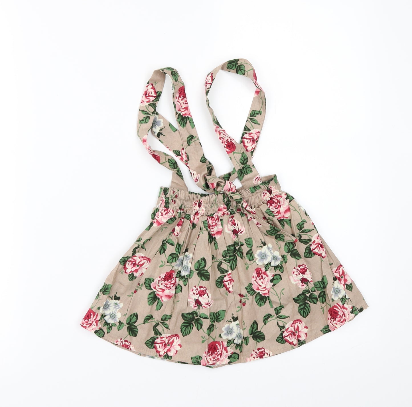 tong bie Girls Beige Floral  Pinafore/Dungaree Dress  Size 12 Months