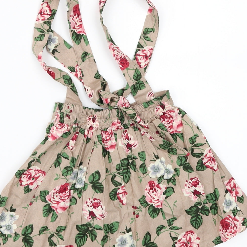 tong bie Girls Beige Floral  Pinafore/Dungaree Dress  Size 12 Months