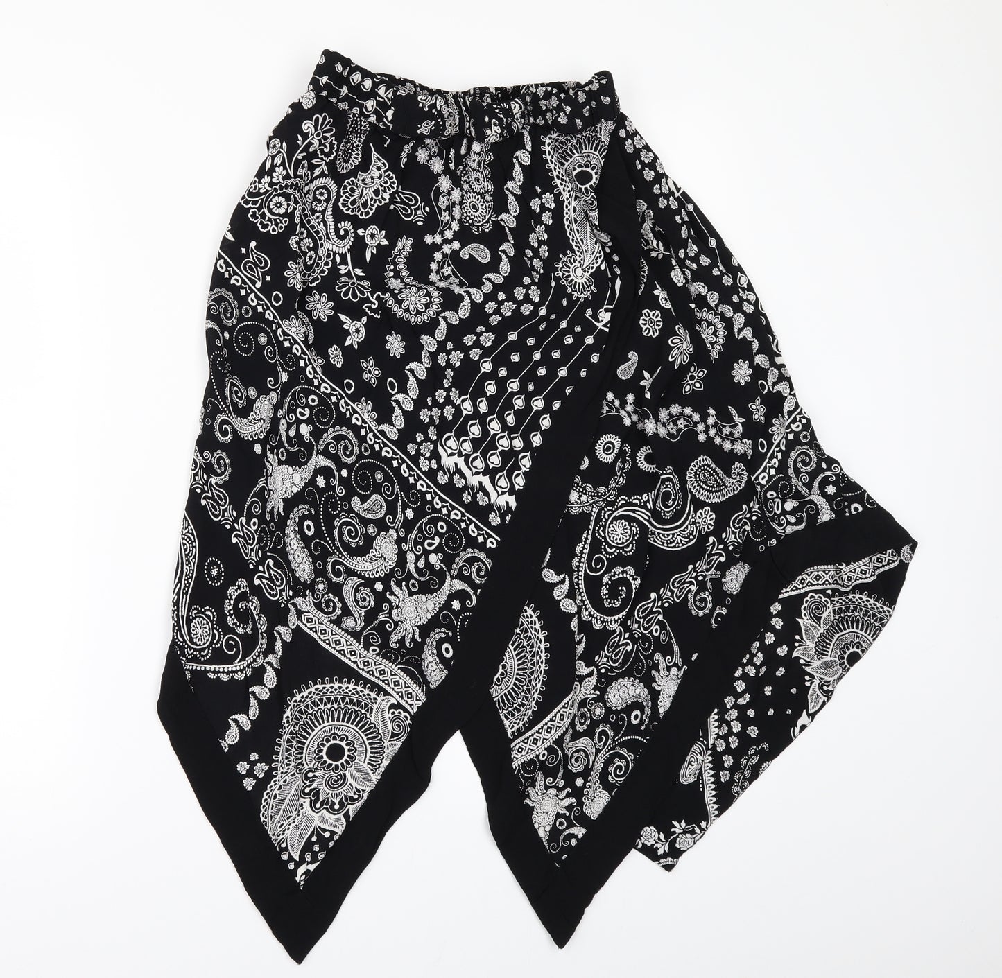 Primark Womens Black Geometric  A-Line Skirt Size 14  - SHAPED HEM