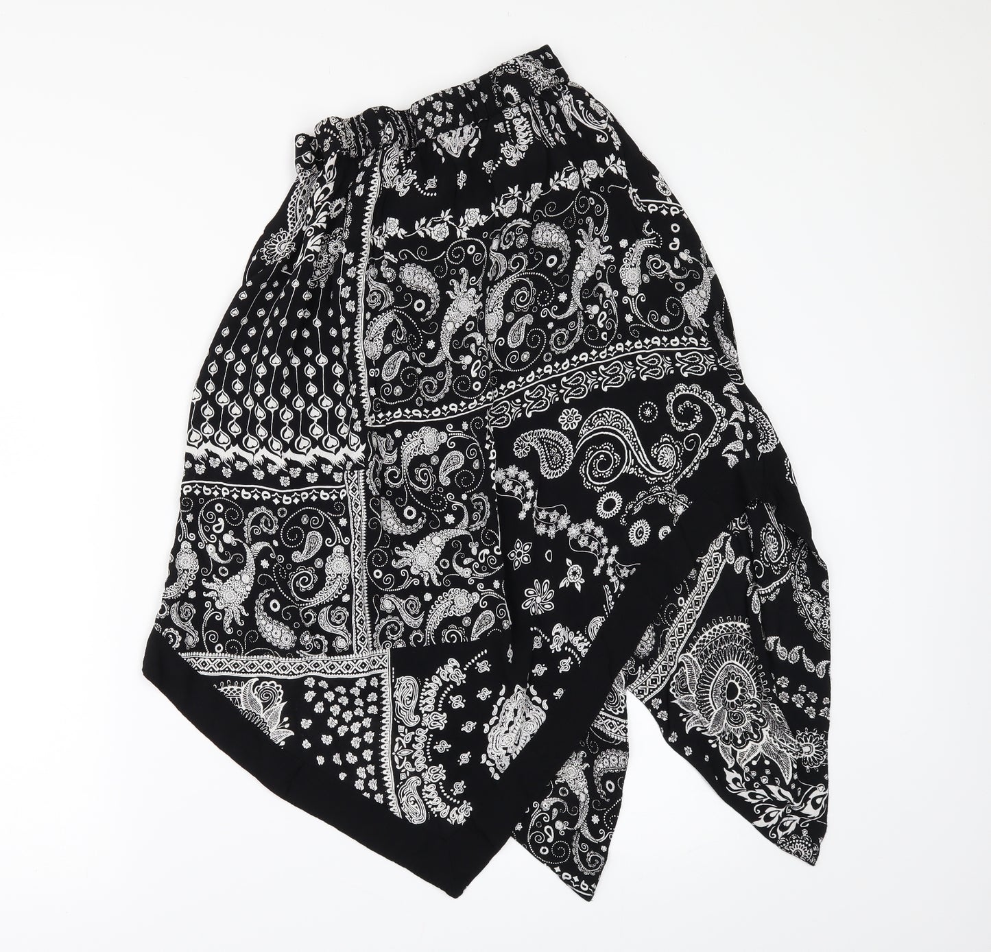 Primark Womens Black Geometric  A-Line Skirt Size 14  - SHAPED HEM