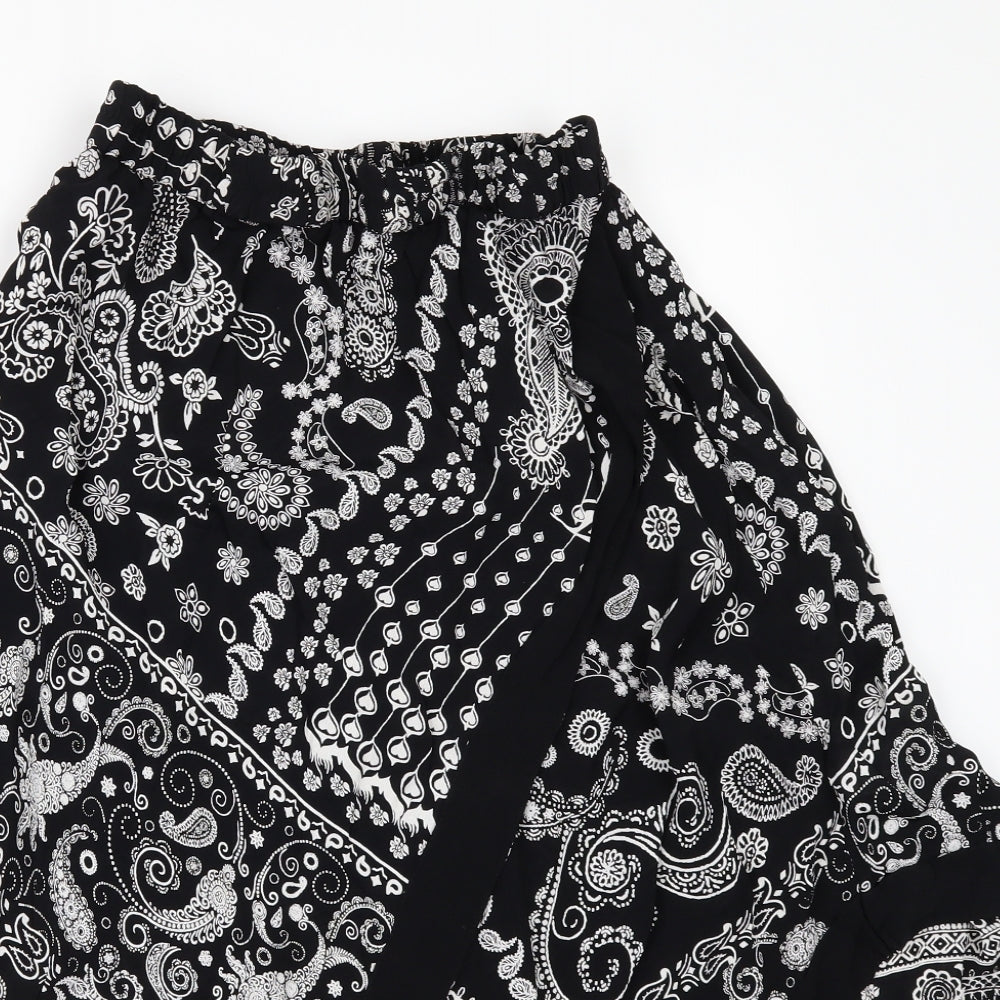 Primark Womens Black Geometric  A-Line Skirt Size 14  - SHAPED HEM
