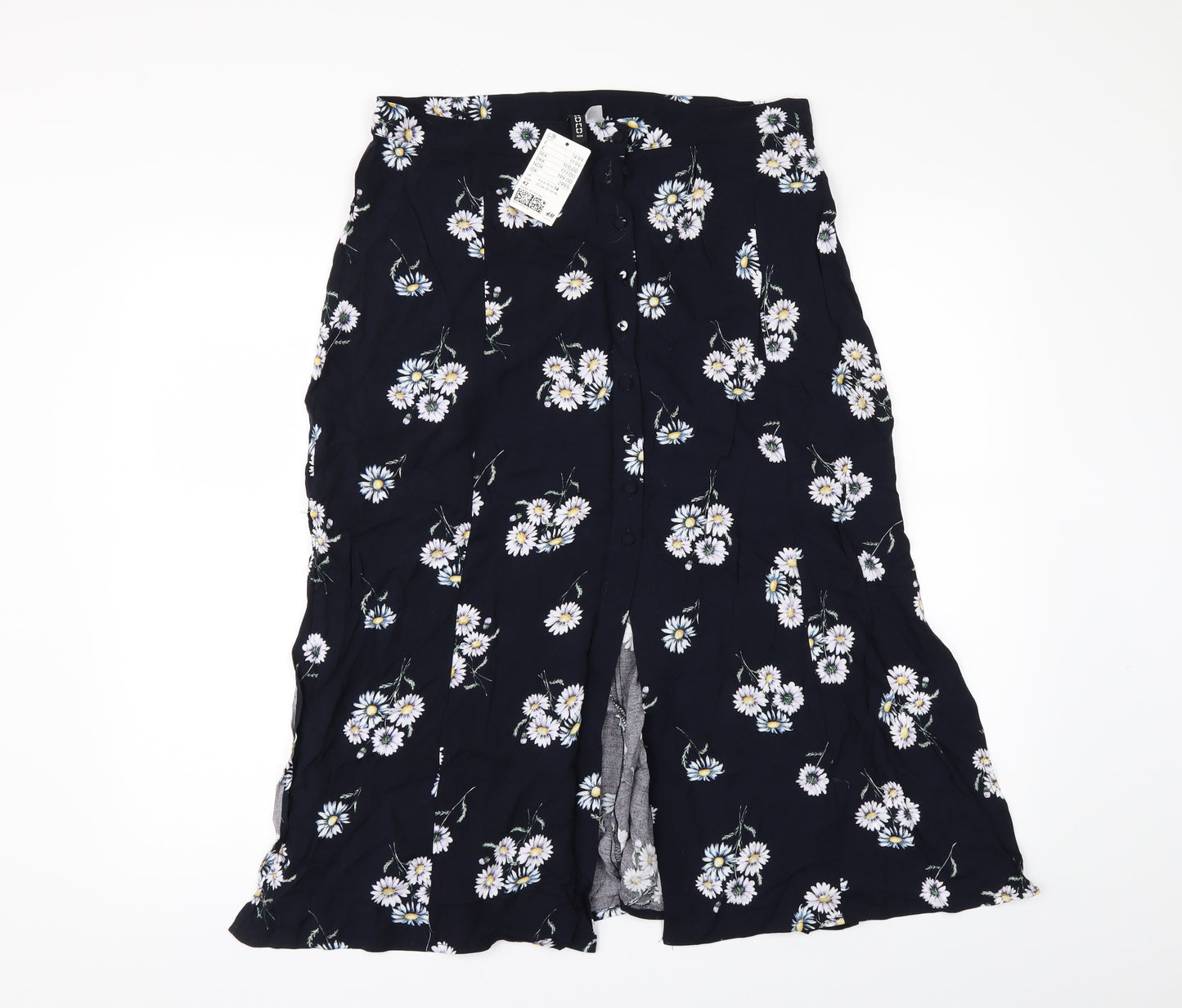 Divided by H&M Womens Black Floral  A-Line Skirt Size 14  - side slit