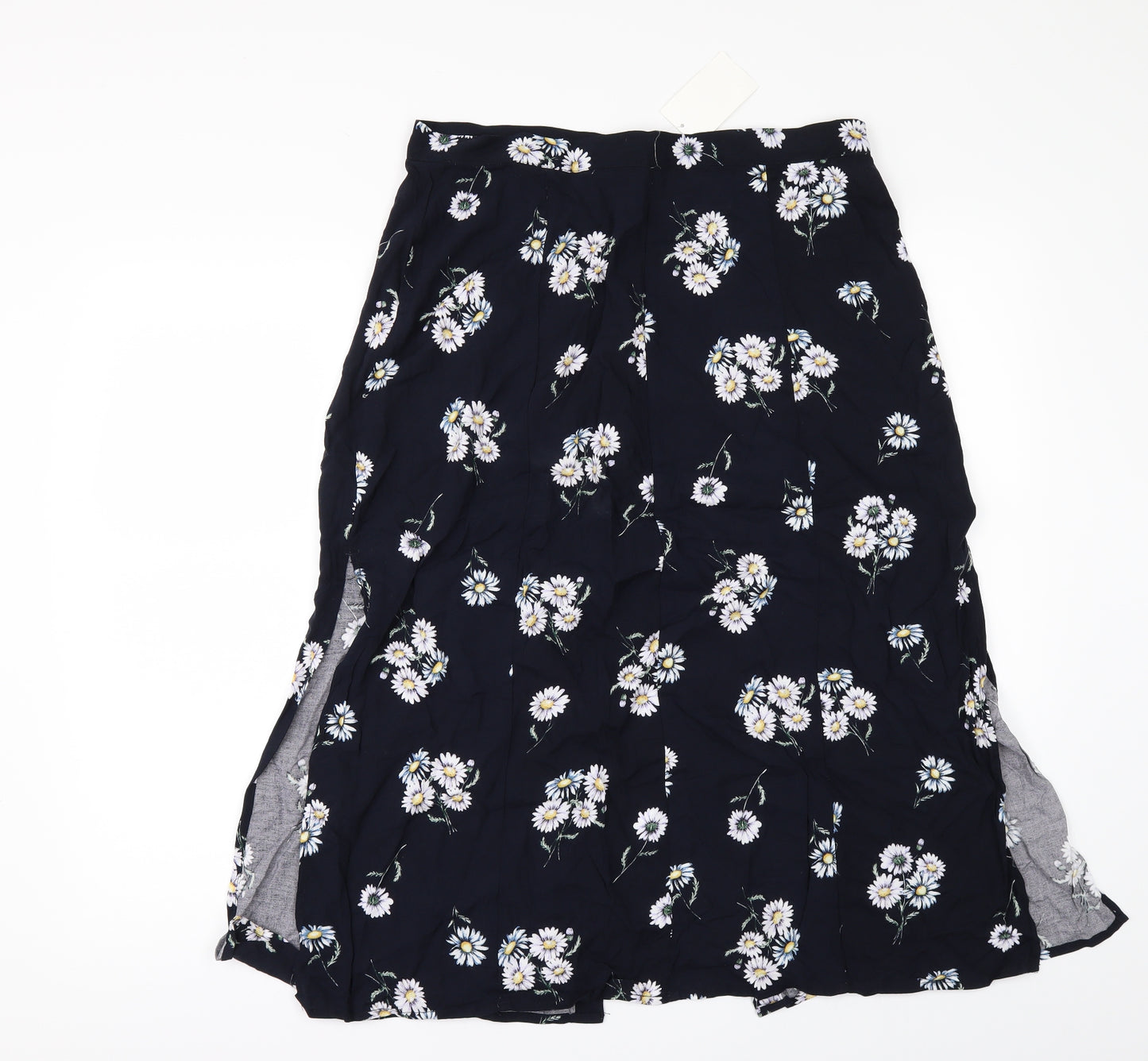 Divided by H&M Womens Black Floral  A-Line Skirt Size 14  - side slit