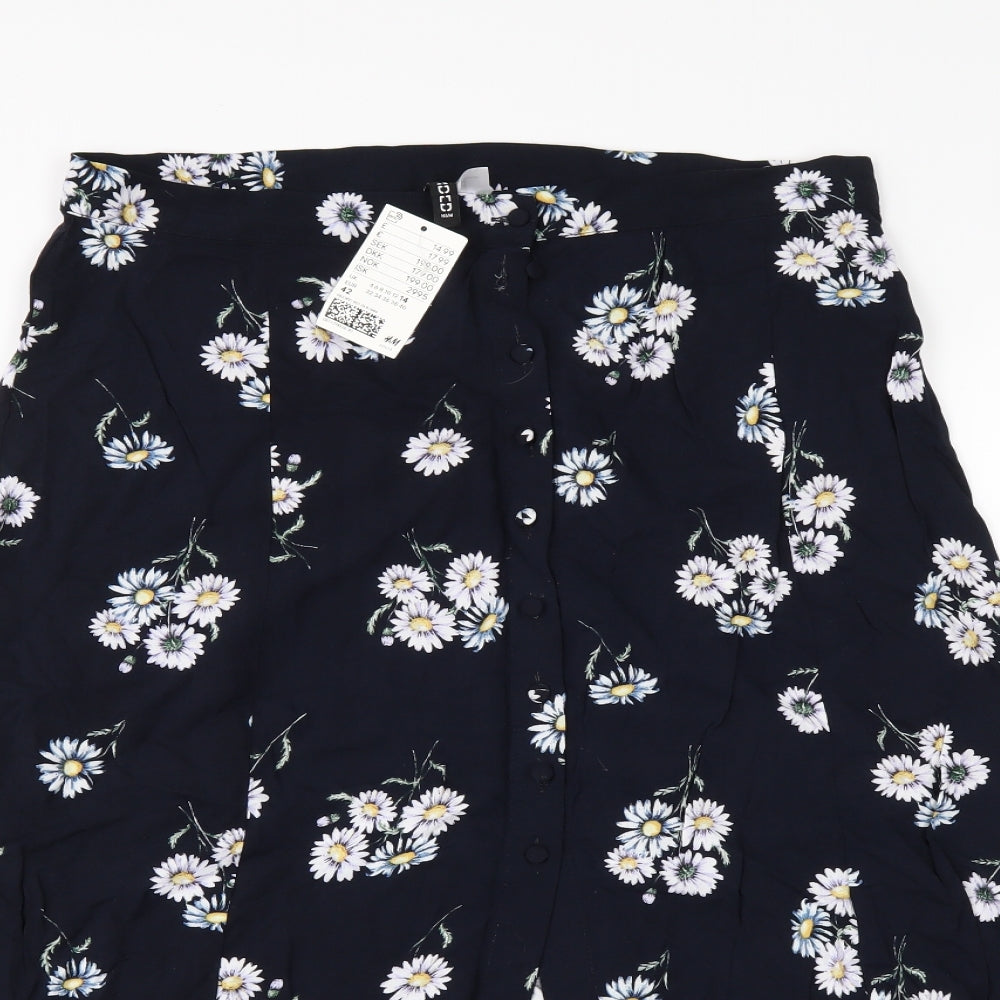 Divided by H&M Womens Black Floral  A-Line Skirt Size 14  - side slit