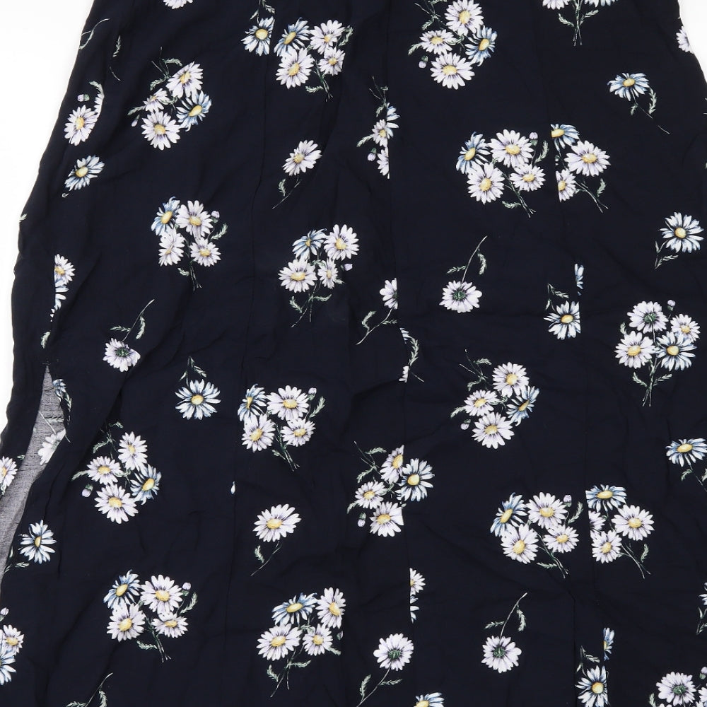 Divided by H&M Womens Black Floral  A-Line Skirt Size 14  - side slit