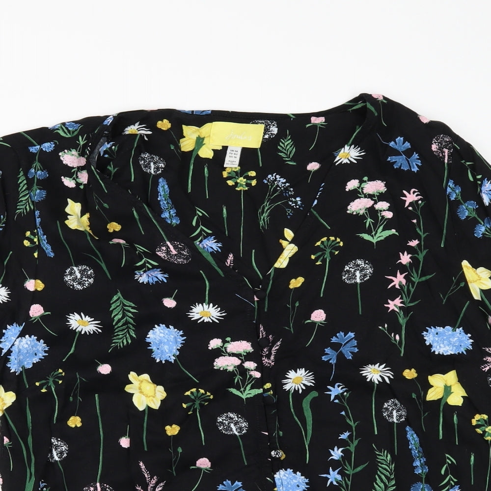 Joules Womens Black Floral  Tunic Button-Up Size 14
